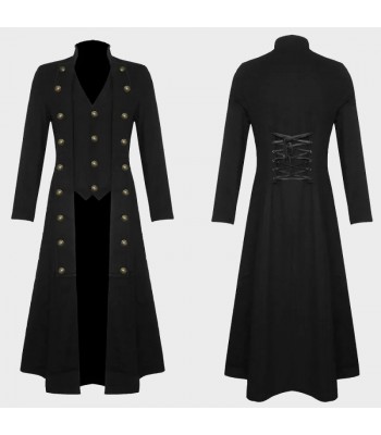 Men Gothic Pirates Steampunk Military Long Coat | Victorian Cotton Trench Coat